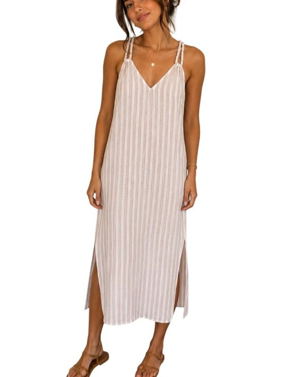 Rachel Ashwell Dresses & Skirts - Rachel Ashwell Striped Bathing Suit Cover-up Midi Dress Linen Braided Straps L